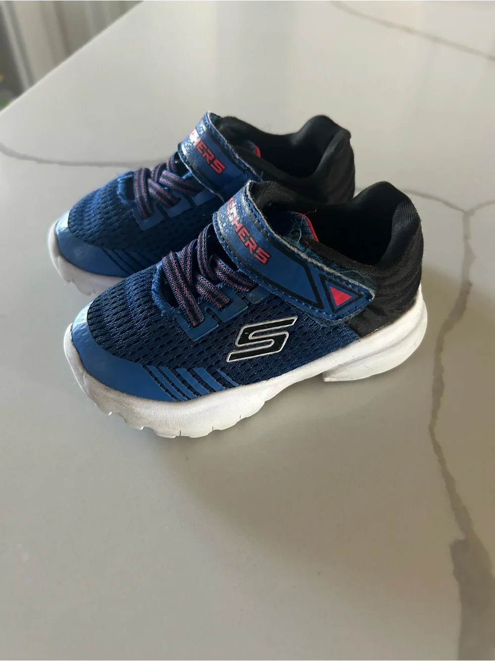 Skechers Navy and White Kids Hook-and-Loop Sneakers
